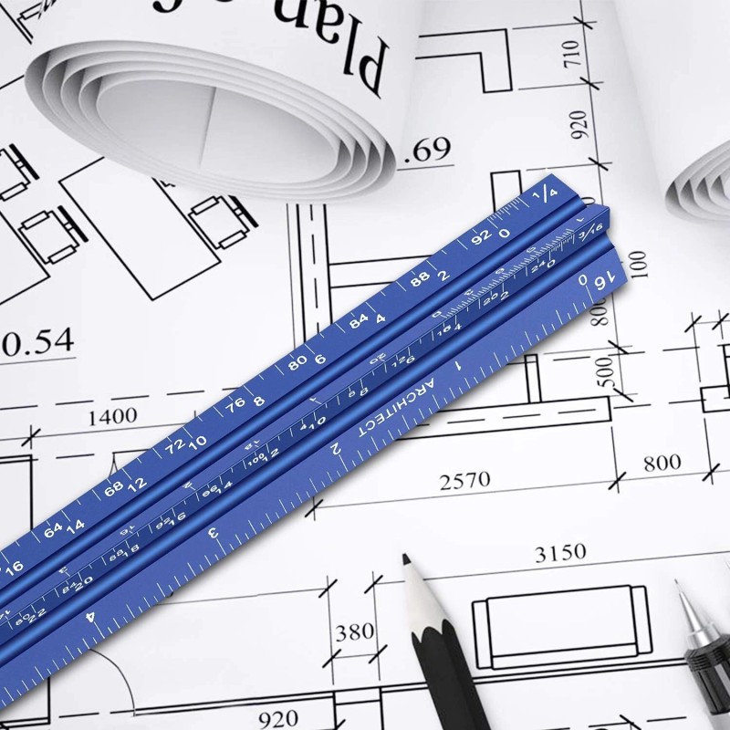 Hutou Blue Triangular Architect Ruler 12 Inch High Grade Aluminum