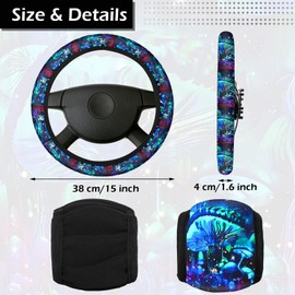 17 Pcs Mushroom Car Seat Covers Mushroom Car Accessories Full Set for Women Men Automotive Rear Front Seat Protector View Mirror Hanging Ornament Steer Wheel Belt Cover (Green Mushrooms)