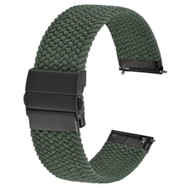 Anbeer Braided Nylon Watch Band, 0.7 inch (18 mm), 0.8 inch (20 mm), 0.9 inch (22 mm), Stepless Adjustment, Quick Release, Tri-fold Push Buckle