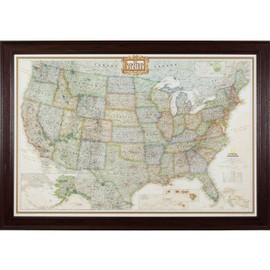 Craig Frames Wayfarer, Executive United States Push Pin Travel Map, Mahogany Red Frame and Pins, 24 by 36-Inch