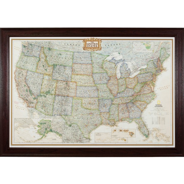 Craig Frames Wayfarer, Executive United States Push Pin Travel Map, Mahogany Red Frame and Pins, 24 by 36-Inch