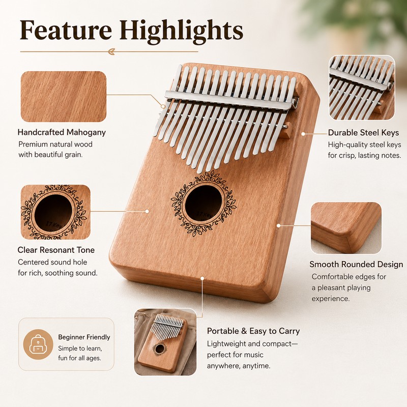21-Key Kalimba Thumb Piano for Beginners – Portable Wood Finger