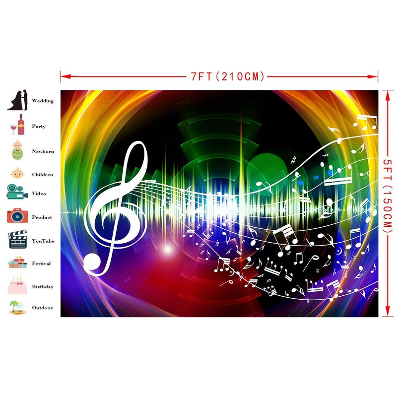 FHZON 7x5ft Rainbow Music Backdrop Music Notation Photography Background Theme