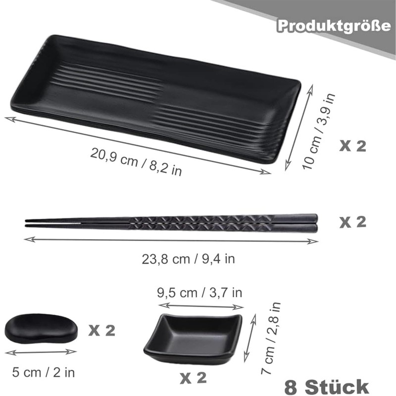 GOIEHIR 8-Piece Sushi Plate Slate with Dipping Bowls 21 x