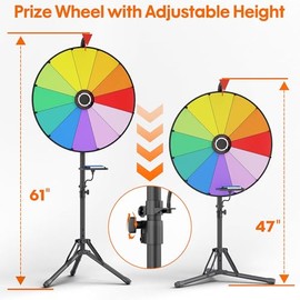 20 Inch Spinning Prize Wheel, Heavy Duty & Adjustable 47"-61" Height Spinning Wheel for Prizes, 12 Slots Prize Wheel Spinner with Stand for Carnival, Party Games, Trade Show, Spinning Game