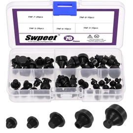 Swpeet 70Pcs 5 Sizes Rubber Silicone Push in Bumpers Feet Fits 3/5/6/7/8mm Hole Kit, Rubber Bumpers with Stem, Locking Hole Plugs, Push-in Ridged Stem Bumpers Pads Plugs Anti-Collision Embedded Plugs