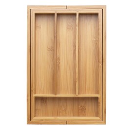 Helen’s Asian Kitchen Expandable 6-Slot Utensil Drawer Organizer and Silverware Cutlery Storage Tray, Natural Bamboo, 14 x 9.25-Inches, Expands to 14-Inches Wide