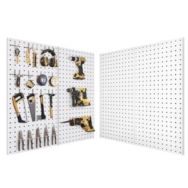 DIOOSN Pegboard, Metal Peg Board with Hooks, Pegboards Wall Organizer with Bent-Edge Frame, Sturdy Peg Board for Garage Tool Organization, Home & Office Wall Decoration (White, 2 Pack)