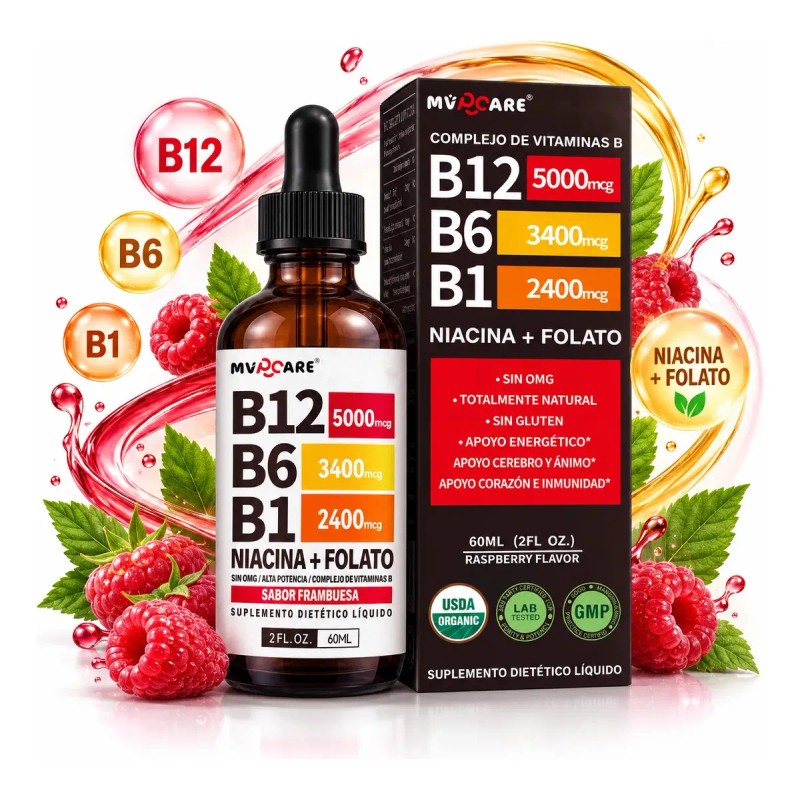 Mvpcare Vitamina B12 Gotas Líquidas Complejo Sublingual Contiene Nicotinamida Ácido