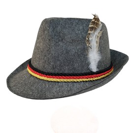 Grey Felt Alpine Oktoberfest German Bavarian Costume Hat w/Feather