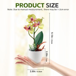 ginojex 2Pcs Artificial Flowers Fake Orchid Phalaenopsis Small Potted Plant Ceramic Vase for Home Decor Bathroom Office Desk Wedding Decoration(Yellow & Brown) ﻿