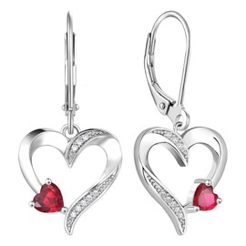 YL Heart Dangle Earrings 925 Sterling Silver Drop Earrings Created Ruby Leverback Jewelry for Women