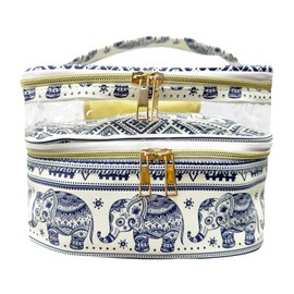 FITINI Makeup Bags Double Layer Travel Storage Cosmetic Cases Make up Organizer Toiletry Bags Water-resistant for Women Makeup Brush Bag,Elephant