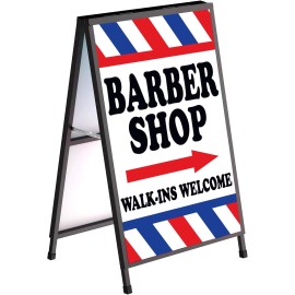 24x36 Inch BARBER SHOP WALK INS WELCOME Double Sided Sidewalk Metal A-frame Sign