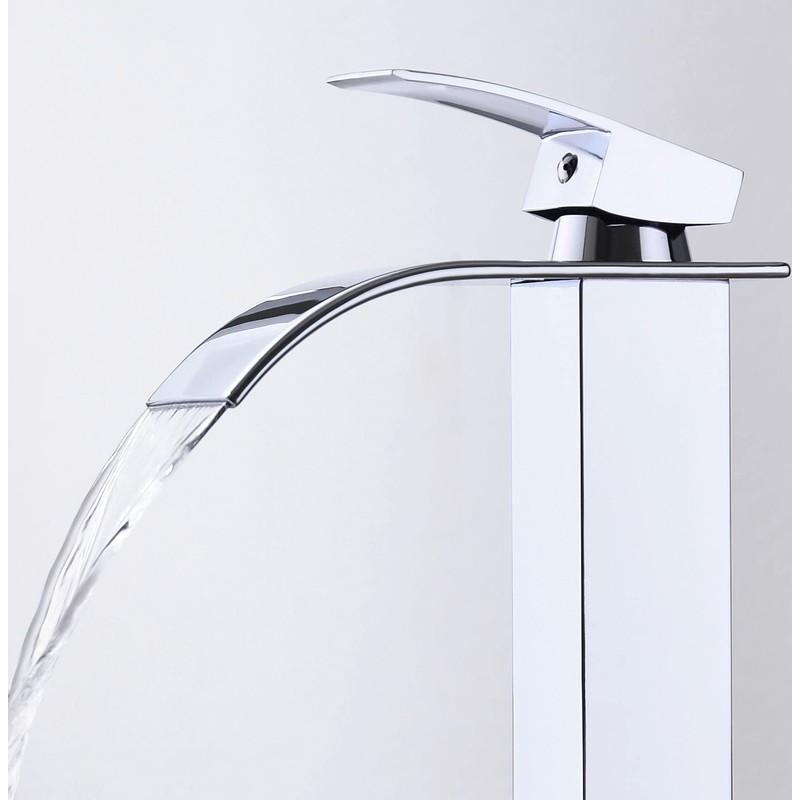 Rzoeox Tall Bathroom Vessel Faucet, Waterfall Design, Chrome Finish, Single