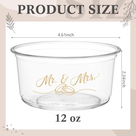 SiliFine 100 Pcs Mr and Mrs Wedding Cups 12 oz Disposable Ice Cream Cups Wedding Reception Bowls for Bridal Shower Engagement Anniversary Party Favors Supplies Decoration