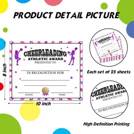 Certificates of Achievement 25 Cheerleading Award Certificates Sports Achievement Award Certificates Encouraging Gift for Students Cheering Squad Teams 8 x10 Inch Cheerleading Party Celebrate Supplies