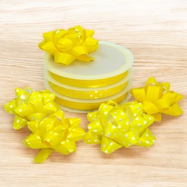 Set Curling Ribbon Poly Ribbon Gift Ribbon Gift Bows for Crafts and Packaging - Glossy & Matt Assorted (Yellow, 3 Rolls of Gift Ribbon + 5 Gift Bows)