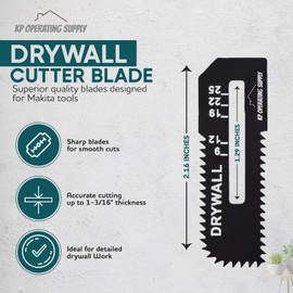5 Pack Drywall Cutter - Saw Blades for Makita - High Carbon Steel Cordless Cut Out Saw Blades - Cuts Drywall up to 1-3/16" Thick - by KP Operating Supply