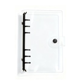 BOJIDO Personal Organizer, Transparent Binder, 6 Holes, A6, 7.6 x 4.9 inches (19.2 x 12.6 cm), Sticker Pad, Refillable Notepad, Schedule Notebook, PVC, Soft, Waterproof Cover, with Button, Metal Ring, Snap Button Closure (Black)