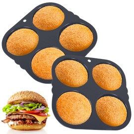 Abizarch 2Pcs Silicone Hamburger Bun Mold with 4 Cavities,Non-stick Hamburger Bun Pan Flexible Hamburger Bread Mold,Easy to Release Burger Bun Maker Machine Washable for Kichen Baking