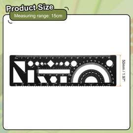 sourcing map 2pcs Multifunctional Geometric Rulers 15cm Metric and SAE Aluminum Straight Edge Protractor Angle Math Measuring Ruler Geometric Drawings Templates for Drawing Drafting, Black