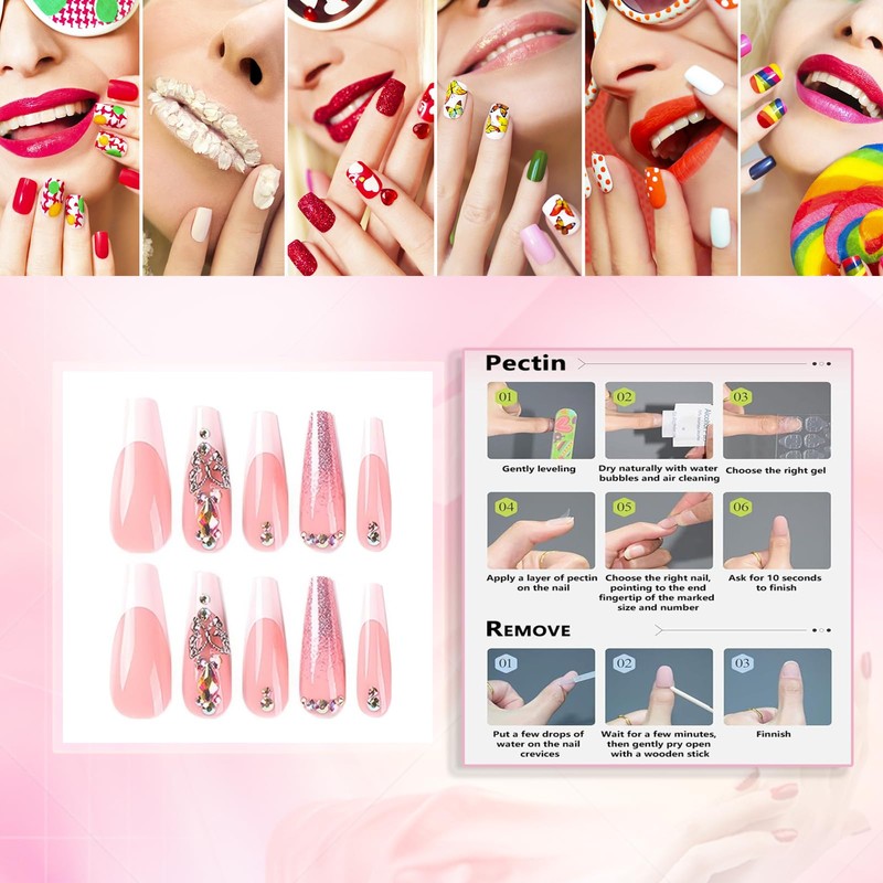Rchovsam Xl Pink Nails Press on Long Coffin False Nails