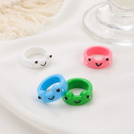 COLORFUL BLING 4PCS Frog Chick Resin Rings Cute Animal Acrylic Rings Set Funny Chunky Knuckle Ring Friendship Gift-Frog