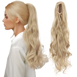 TESS Wavy Ponytail Extension, Drawstring Clip in Ponytail Hair Extensions, Long Hair Extensions, 24 Inches 160g, Ash Blonde