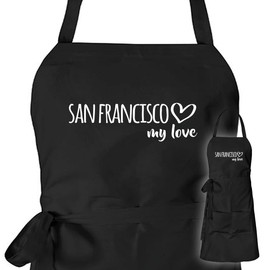 huuraa Apron San Francisco My Love Unisex Apron Cooking Apron Size for All Fans of San Francisco USA Gift Idea for Friends and Family, black