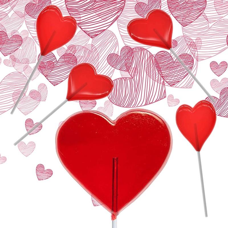 Fruidles Valentines Day Candy, Red Heart Shaped Hard Candy Suckers,