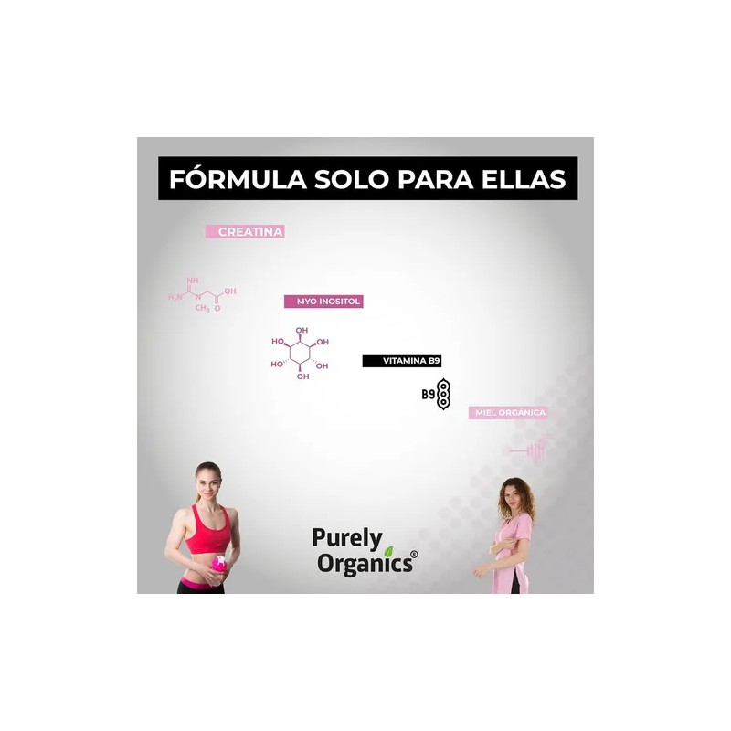 CreatoFem Creatina Orgánica Para Mujeres 60 Servicios. Sabor Arandano-miel. Purely