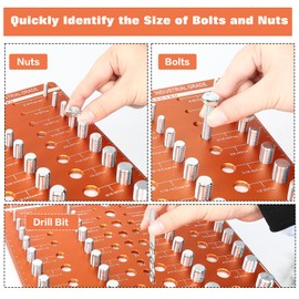 68 Nut and Bolt Thread Checker, 22 Standard, 24 Metric Bolt, 22 Drill Bit Gauges Identifier Gauge, Wall-Mountable Bolt Size and Thread Gauge