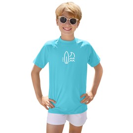 BesserBay Swimming Shirts for Boys Boys Rash Vest Swimming Shirts for Boys Swimming Shirts for Boys Short Sleeves Rash Vest Boys Rash Vest Kids Aqua 7-8 Years