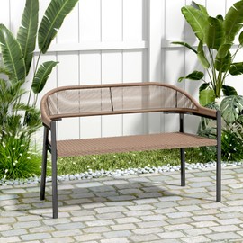 OPENAIRCOMFORT 46.8 Inches Outdoor Garden Bench,Wicker Frame Patio Bench, All Weather Outdoor Bench with Rattan Backrest Armrests and Metal Legs for Lawn, Front Porch, Park, Yard