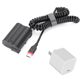 EN-EL15 Dummy Battery AC Power Adapter Kit Continuous Power Supply by Type-C PD/QC Power for Nikon Z5 Z6 Z7 Z8 D610 D750 D800 D810 D850 D7500 D7200 D7100 (30W Charger & EN-EL15 Adapter)