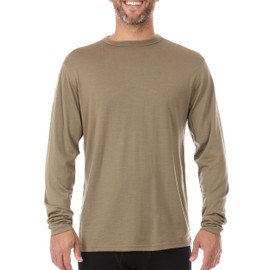 100% Merino Wool Lightweight Mens Base Layer - Long Sleeve Crew Shirt Tan 499 XL