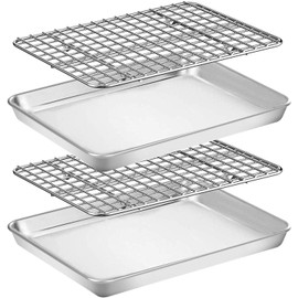 Umiten Baking Sheet & Rack Set [2 Sheet + 2 Rack], Stainless Steel Cookie Pan with Cooling Rack, Checkered Baking Sheet with Rack, Oven Safe Baking, Non Toxic, Heavy Duty, Easy Clean (9 x 7 x 1 inch)