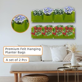Ohiyoo Hanging Planter Bags, 2 Pack 4 Pocket Hanging Vertical Wall Planter Planting Grow Bags, Gardening Vertical Greening Flower Container Storage Bags Planting Bag (Green)