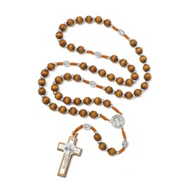 KOMI Handmade Wood Beads Rosary with Pocket Rosary Set Wooden Saint Benedict Rosaries Catholic Religious Prayer Beads for Men Women with Rosary Pouch