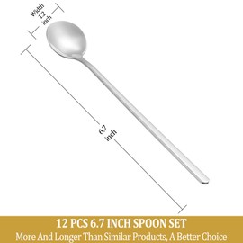 12 Pcs Teaspoons Set, 6.7 Inch Tea Spoons Long Handle, Stirring Spoons, Small Teaspoons, Food Grade Stainless Steel Spoons, Long Spoons for Stirring, Metal Espresso Spoons, Coffee Bar Accessories