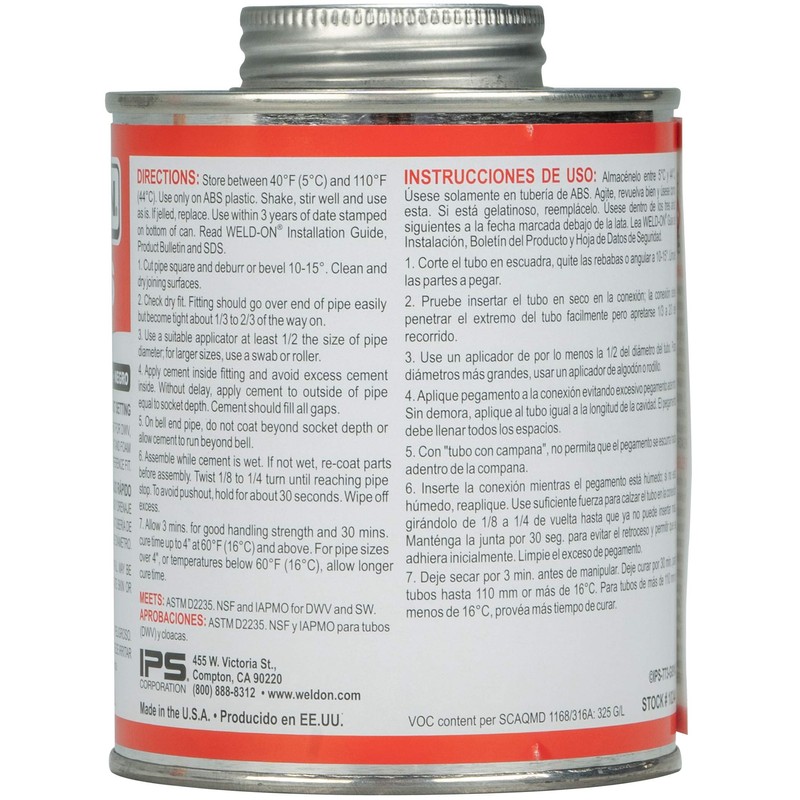 Weld-On 10244 773 ABS Medium-Bodied High Strength Solvent Cement -