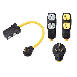 ONETAK NEMA 10-50P to 4 Outlet Port 5-15R 5-20R 1.5 FT 10 AWG W/Current Protector 120/240V 3 Prong Male Plug to 120V 20 Amp Home Appliance 3 Prong Female Receptacle RV Generator Power Cord Adapter