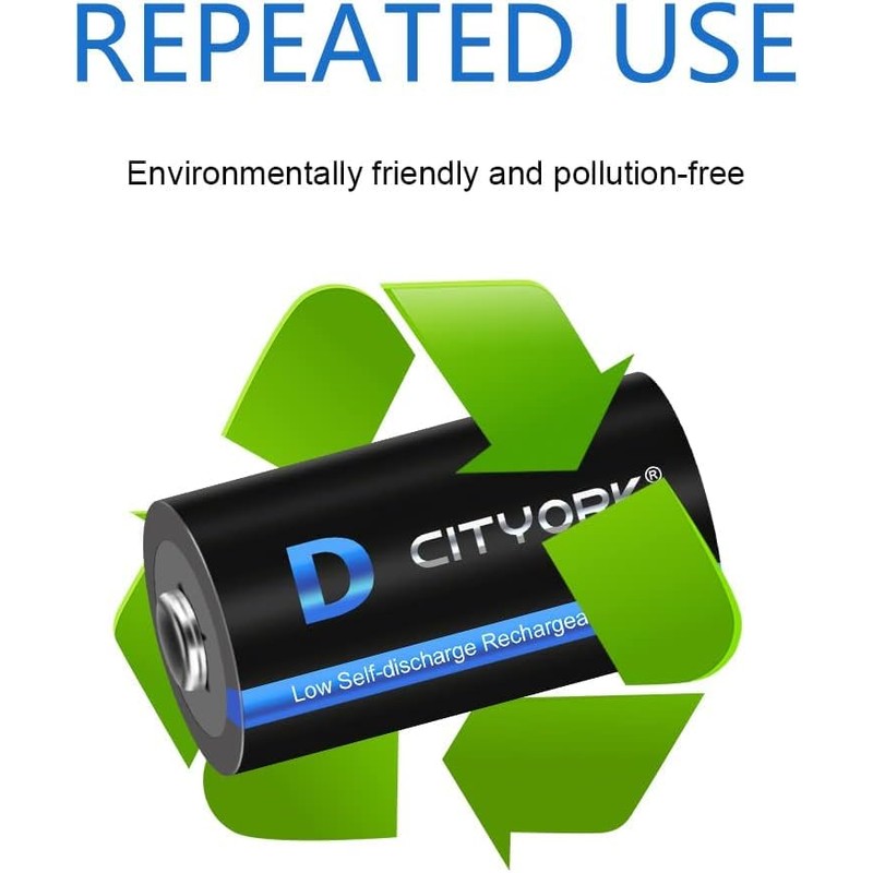 CITYORK 4 Pack 10000mAh Rechargeable D Batteries, 1.2V Ni-MH High