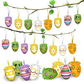 Easter Eggs for Hanging, Pack of 24 Colourful Easter Eggs Plastic Easter Eggs Decoration Easter Decoration for Hanging Easter Eggs with Great Patterns Easter Decoration Outdoor for Outdoor Indoor