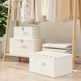 GUOHNHE Storage Bins with Zipper, Cube Organizer Basket with Lid, Collapsible Stackable Closet Boxes, for Home and Bedroom, 1 Pack, Beige, 15.7 x 11.8 x 7.9 In, XSNY16BEL-1