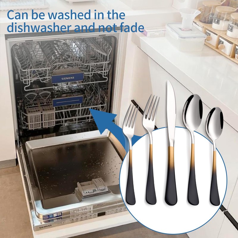 Moxinox 20-Piece Black Gold and Silverware Set, 18/0 Stainless Steel