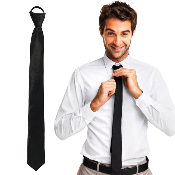 INSPUTOL Ties For Men, Adjustable Slim Ties With Zip Black
