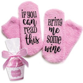 Livole Wine Socks Gifts, Christmas Fluffy Socks Womens, If You Can Read This Bring Me Some Wine, Funny Cupcake Socks for Women, Wife, Friends, Christmas Presents for Her, Women, Ladies, Mum, Sister
