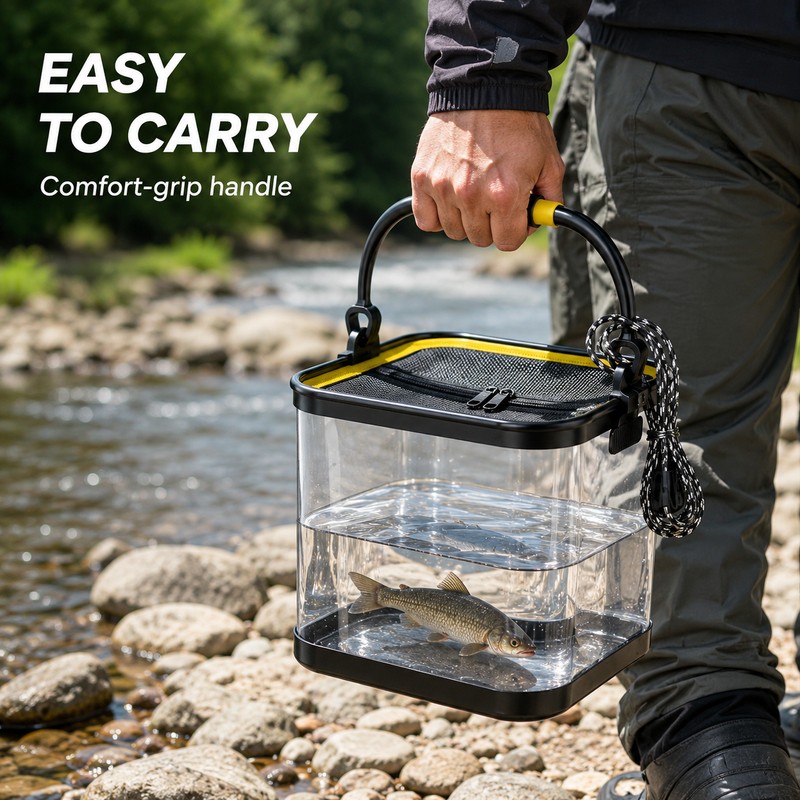 Transparent Foldable EVA Fishing Bucket, 20/22/24cm with 5m Rope Options